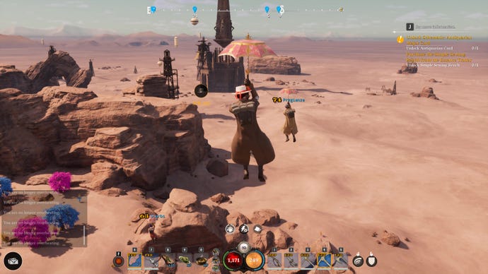 A set of adventures glide over a desert landscape in Nightingale
