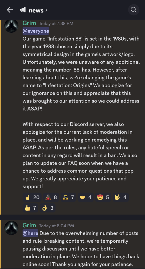Screenshot from Nightmare Forge Games Discord server