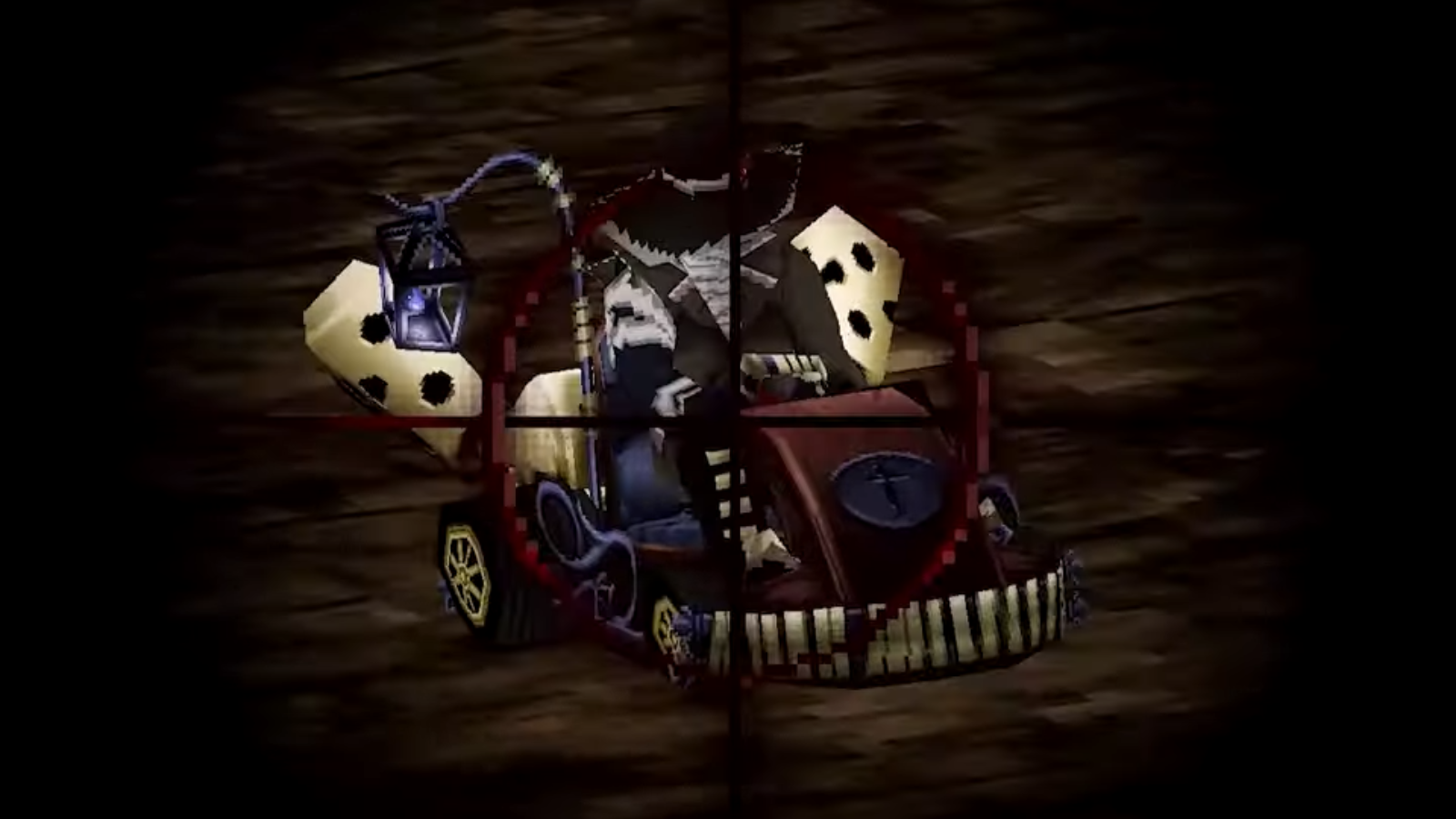 Nightmare Kart DLC trailer screenshot showing a hunter on a racing kart being aimed at through sights