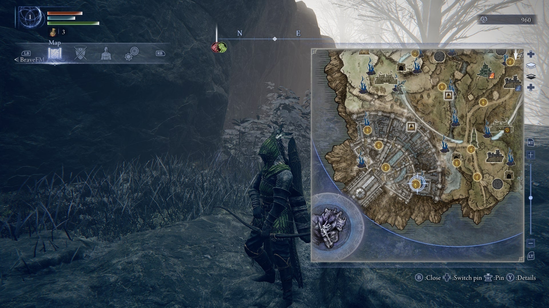 Ironeye can be seen standing in Limveld looking at the map in Elden Ring: Nightreign; the Shifting Earth: Noklateo, Shrouded City event can be seen on the map - 3
