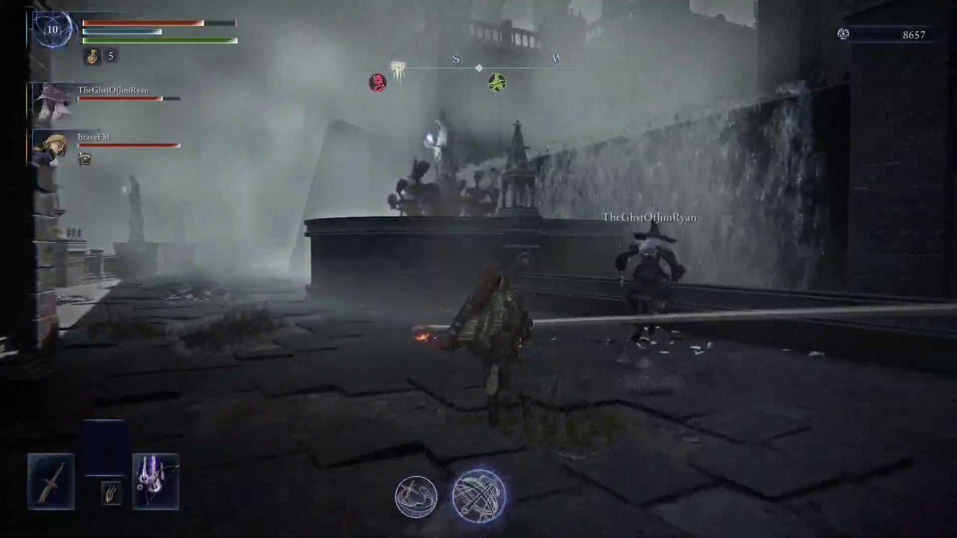 Ironeye can be seen running through Noklateo, Shrouded City towards a waterfall in Elden Ring: Nightreign - 5