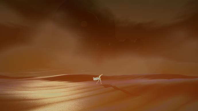 Nightscape screenshot showing a lone figure walking in a desert.