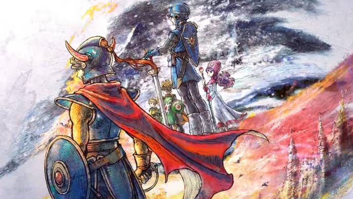 Painterly artwork of Dragon Quest 1 & 2 HD-2D Remake warriors