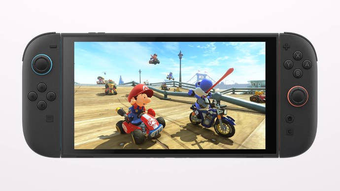 A Nintendo Switch 2 system showing Mario Kart World gameplay