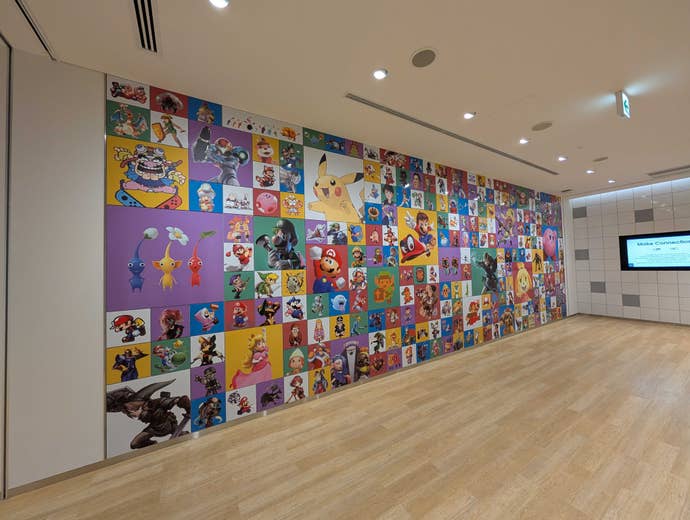 A mural of lots of different games from Nintendo’s long game publishing history, at the Nintendo Museum.