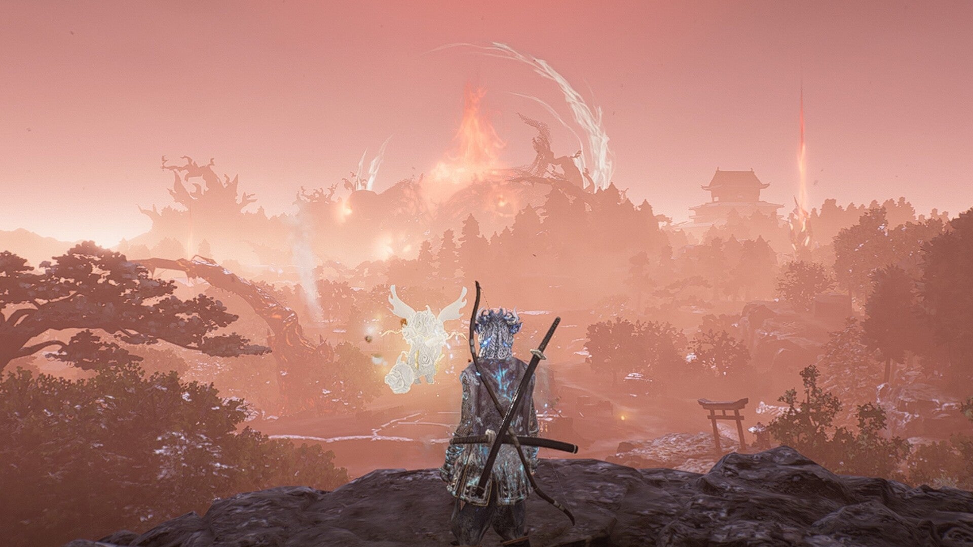 The player can be seen standing on a cliff edge looking out at the horizon in Nioh 3.