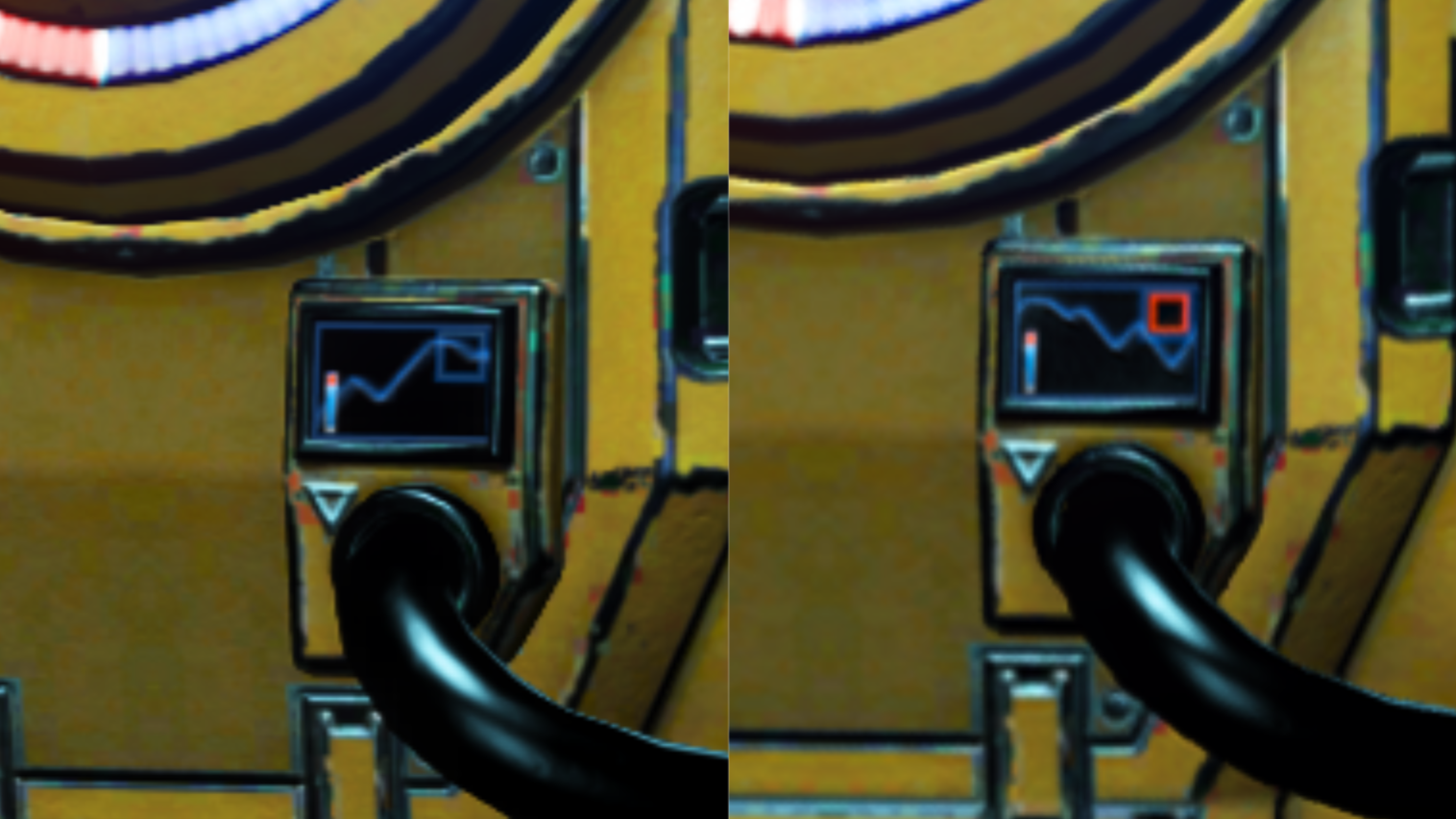 A comparison of DLAA vs DLSS in Deep No Man&rsquo;s Sky. DLAA is on the left, DLSS is on the right.