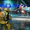 DLAA used in No Man’s Sky. A spaceman stands in front of some spaceships within a hangar.