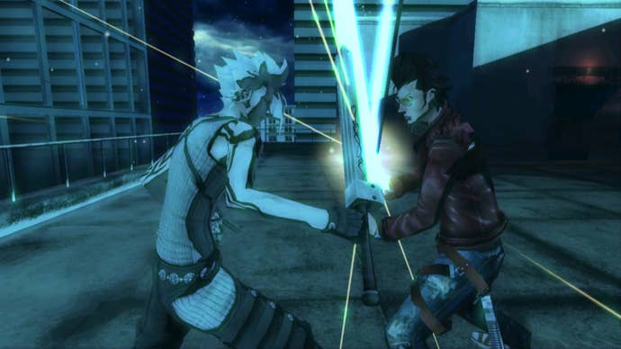 Travis fights another character in No More Heroes 2: Desperate Struggle