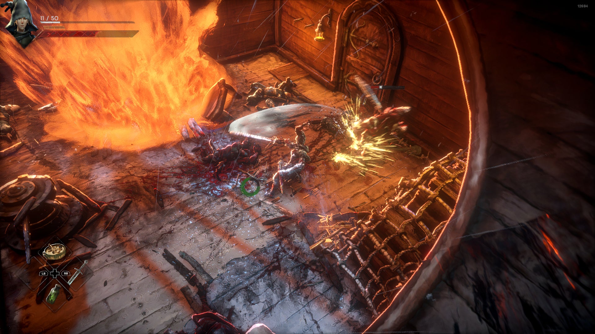 Taking a swing at an axe-wielding Risen warrior in No Rest for the Wicked's opening ship battle. - 1