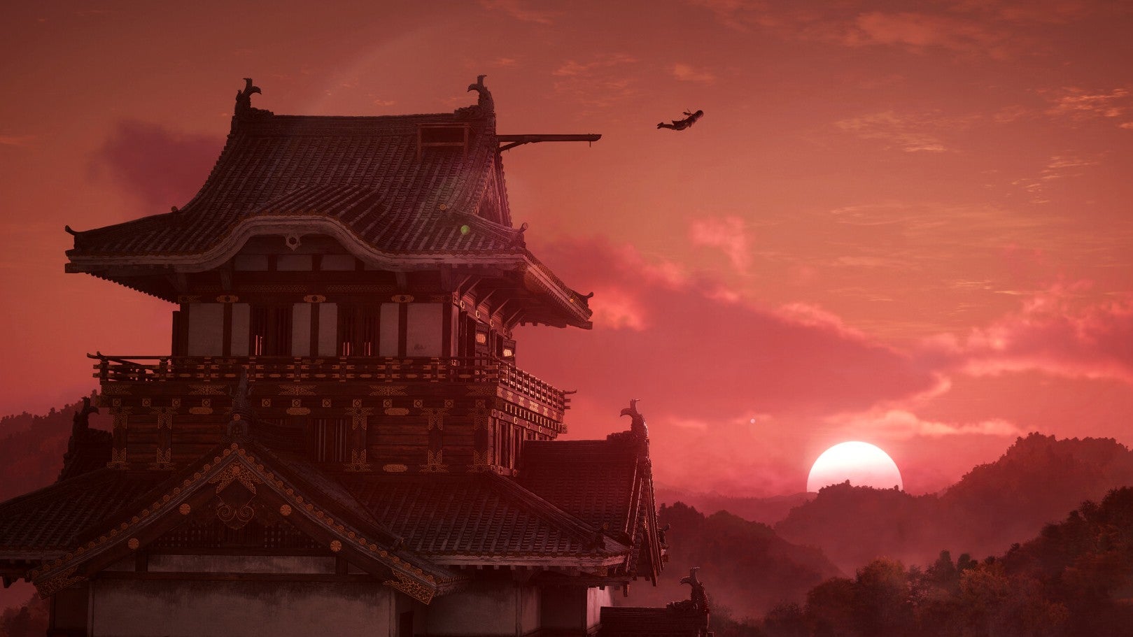 Noae jumps off the top of a building in Assassin's Creed Shadows