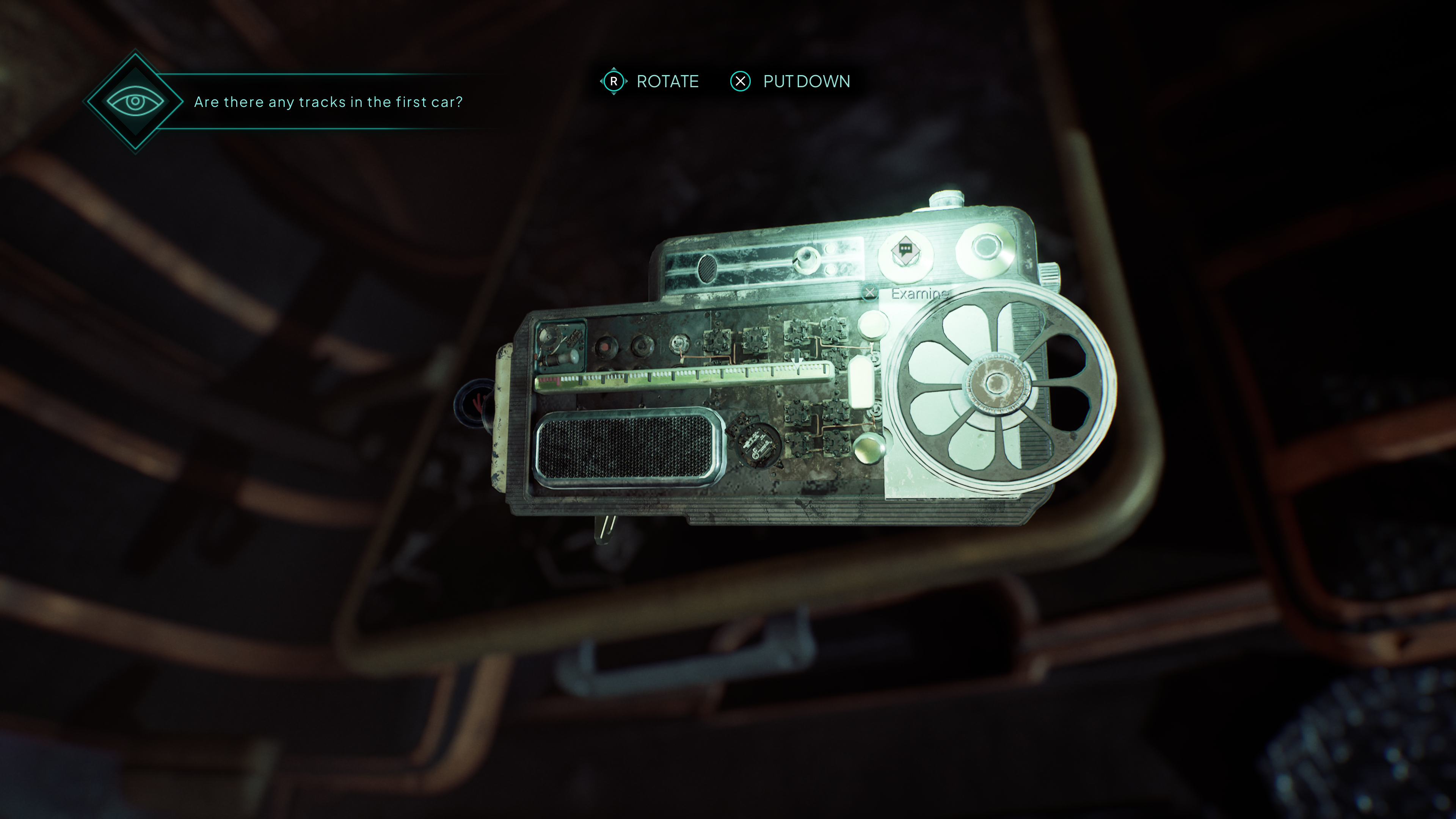 A Nobody Wants to Die screenshot showing a close up of some kind of retro sci-fi device.