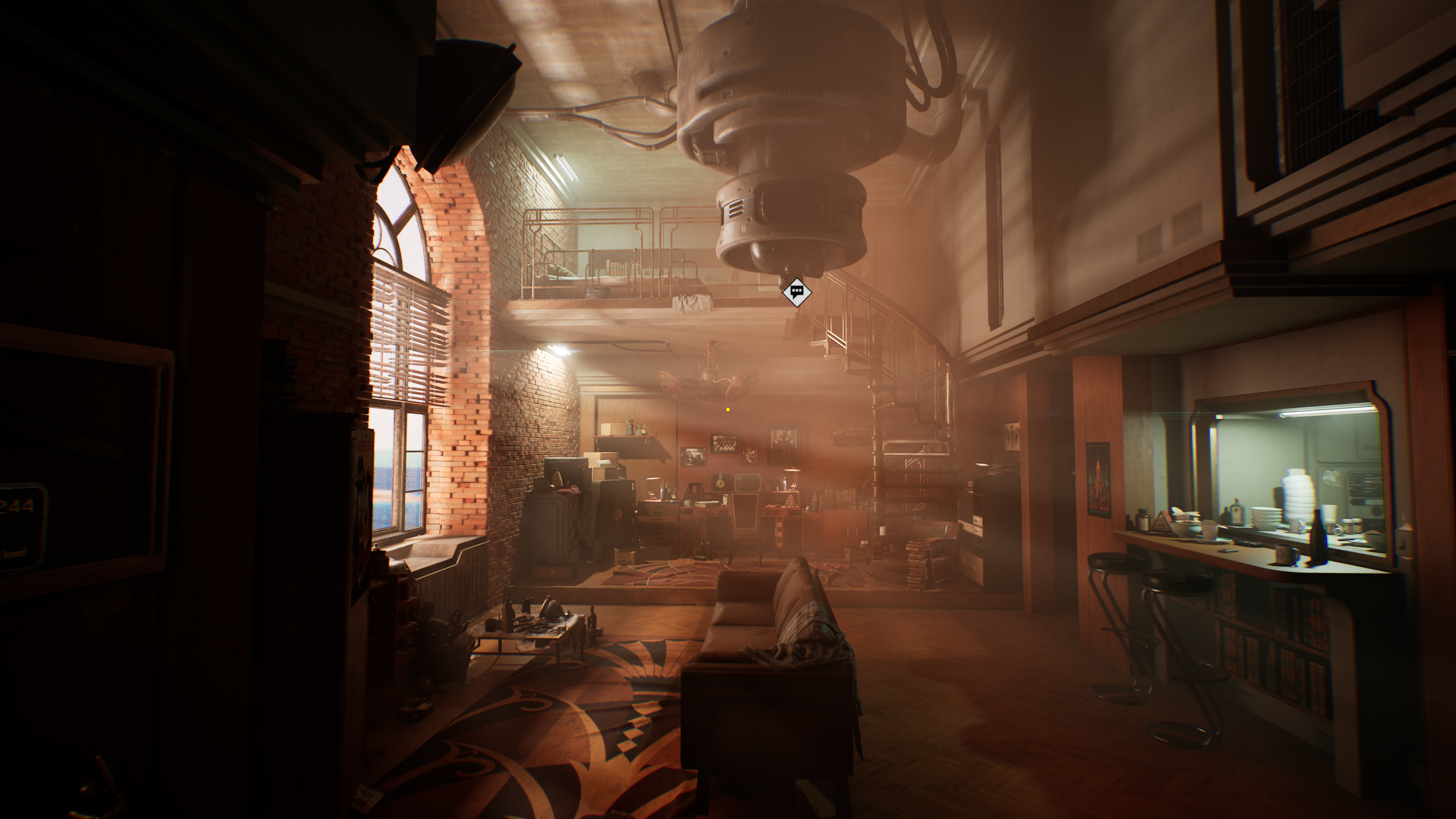 A Nobody Wants to Die screenshot showing the protagonist’s dingy apartment.
