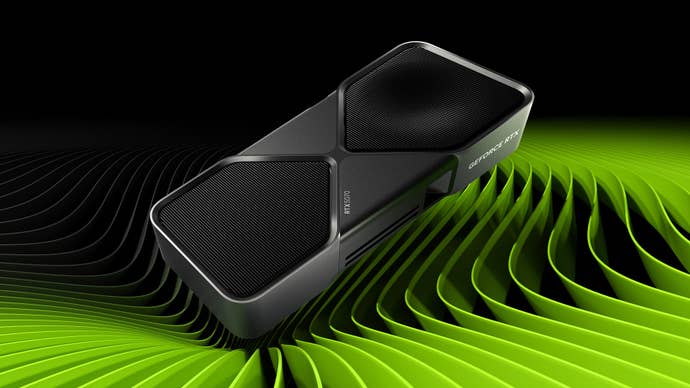 A promo render of an Nvidia GeForce RTX 5070.