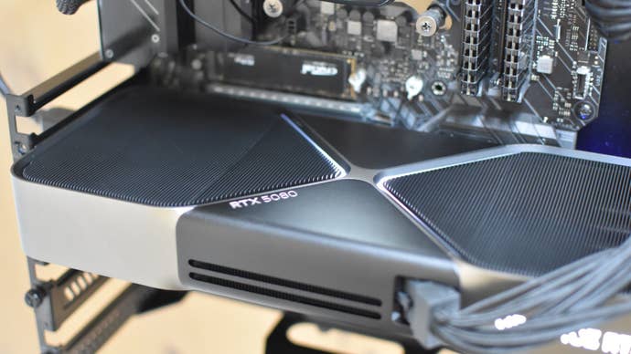 The Nvidia GeForce RTX 5080 Founders Edition installed in a PC.