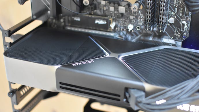 The Nvidia GeForce RTX 5080 Founders Edition installed in a PC.