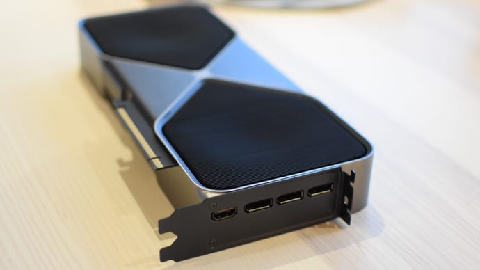 A view of the Nvidia GeForce RTX 5080 Founders Edition's rear ports.