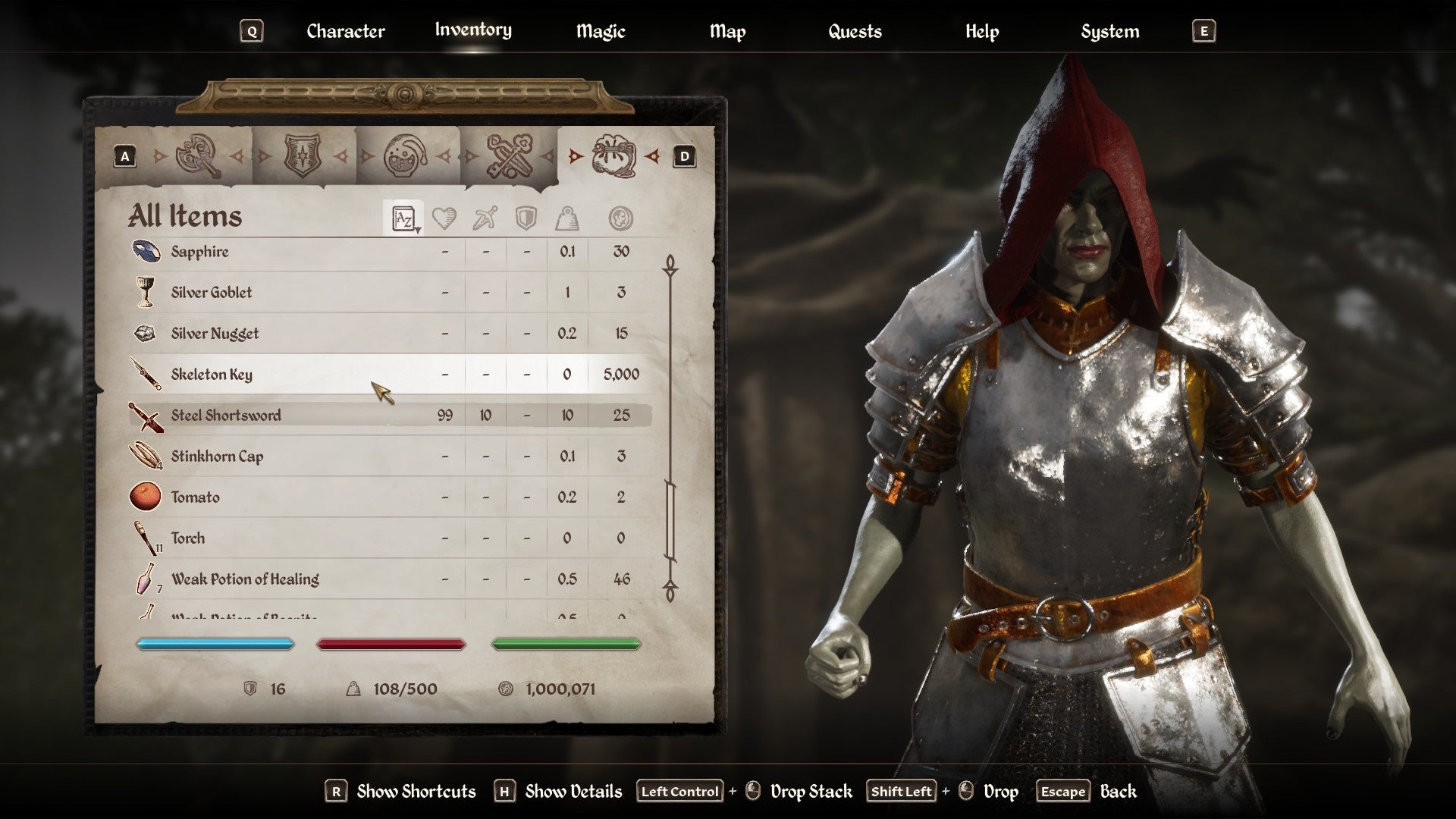 The Skeleton Key highlighted in the inventory of Oblivion Remastered.