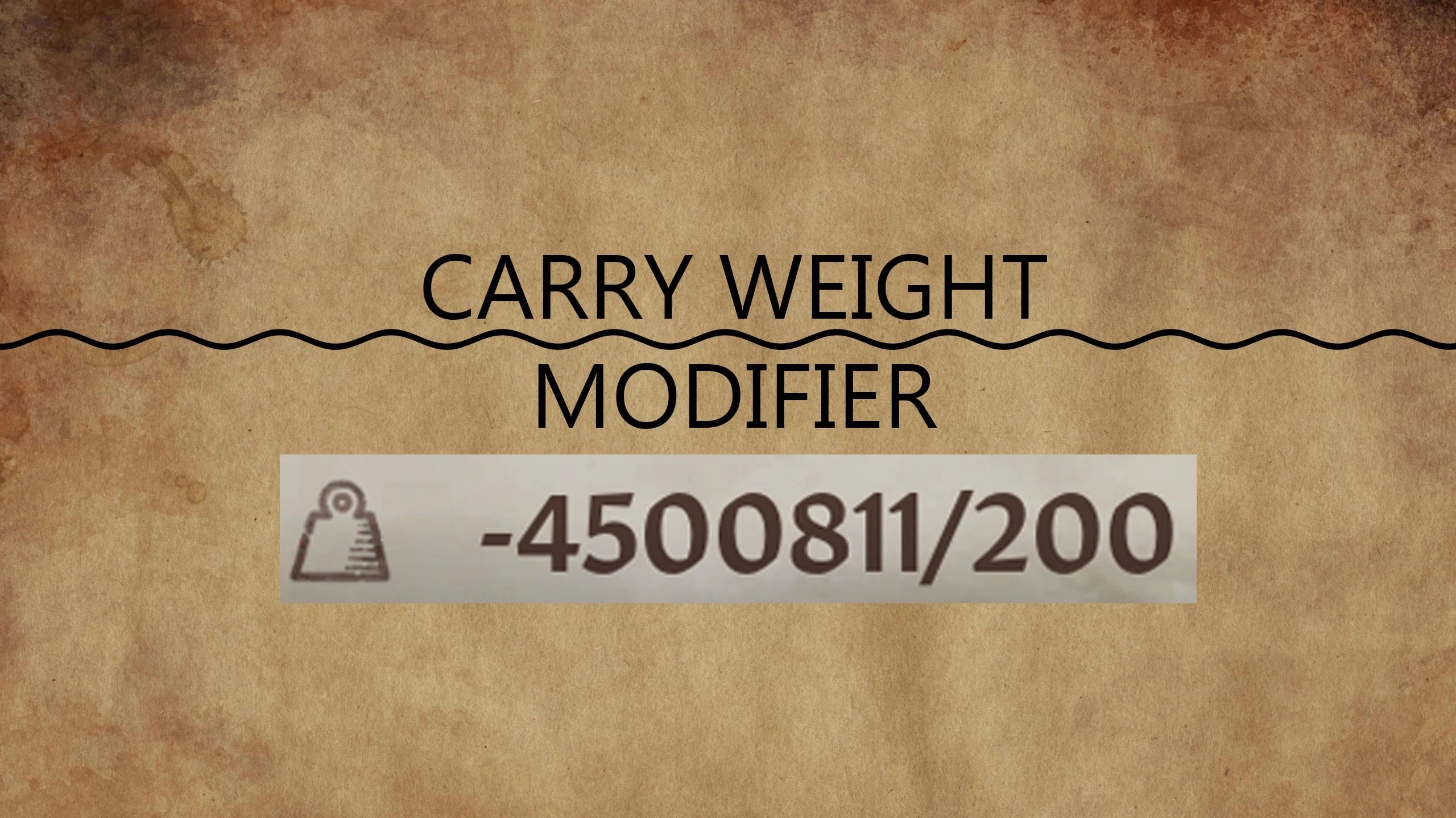 A yellow parchment-like background with carry weight modifier numbers shown.