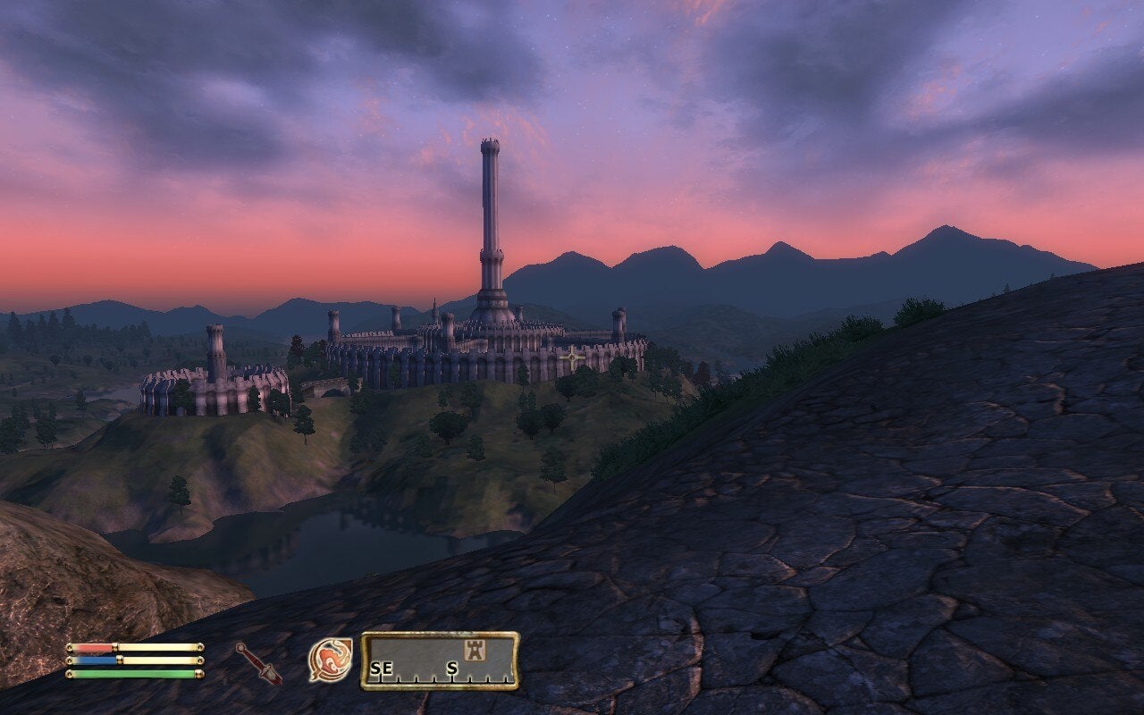 The sights of Oblivion at dusk.