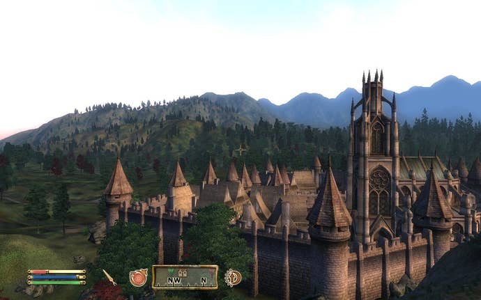 Looking out over the walled city in Oblivion.