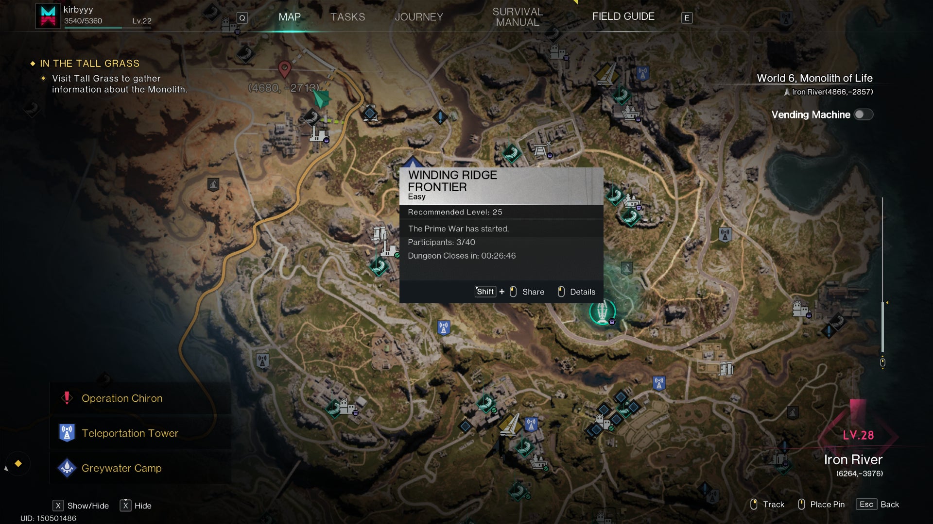 The location of a Prime War event is marked on the Once Human map - 3