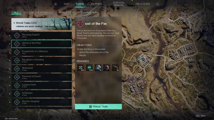 The list of available quests in Once Human is shown