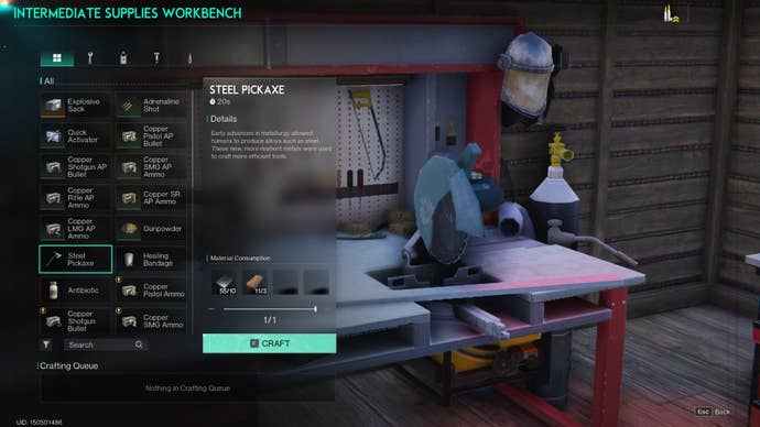 The recipe for a Steel Pickaxe is shown in Once Human