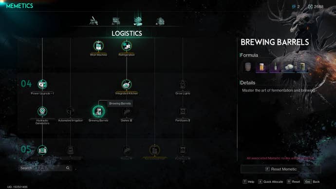 The player looks at the Memetic for Brewing Barrels in Once Human
