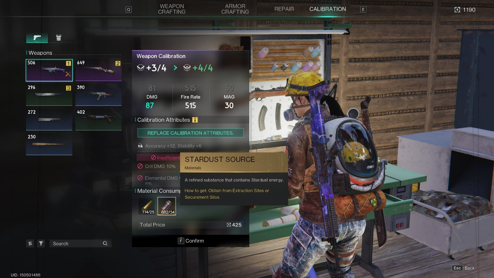 The player looks at calibrating their weapons at a Gear Workbench in Once Human - 8