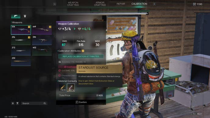 The player looks at calibrating their weapons at a Gear Workbench in Once Human