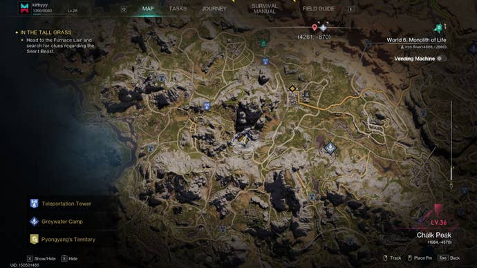 A map of the Chalk Peak region in Once Human is shown