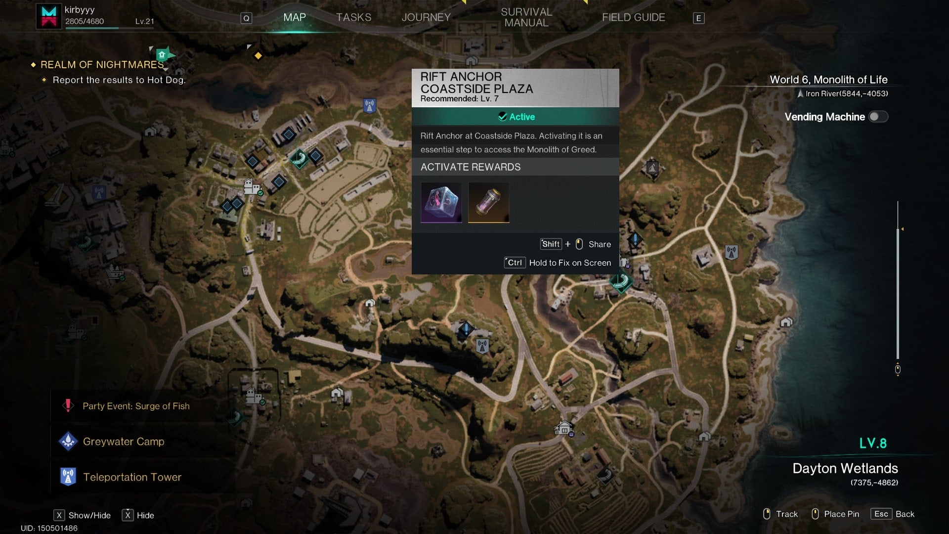 The location of Coastside Plaza is marked on the map in Once Human - 3