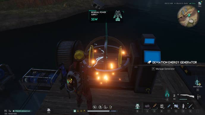 The player stands beside a working Deviation Energy Generator in Once Human