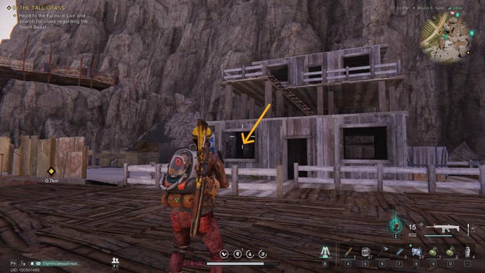 The player looks toward a building containing the Fortune Cat Treasure Chest in Once Human