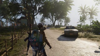 The player character is on an island facing some abandoned cars in Once Human