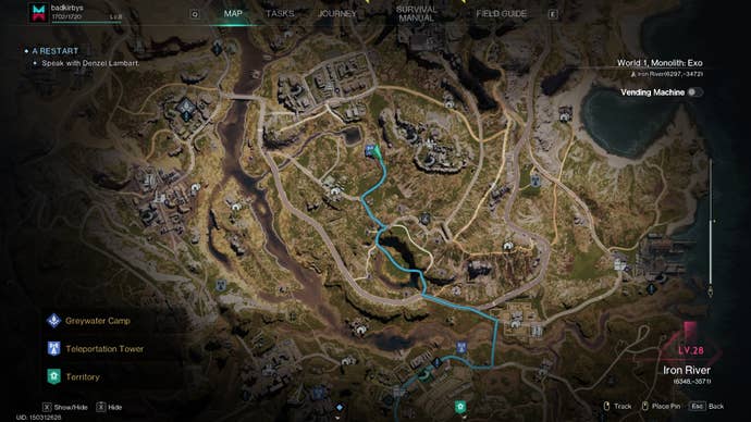 The location of the Iron River, where you can find iron ore, is marked on the Once Human map