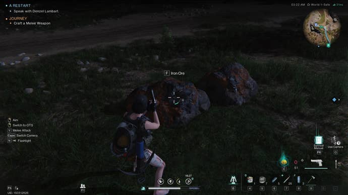The player is farming iron ore in the game Once Human