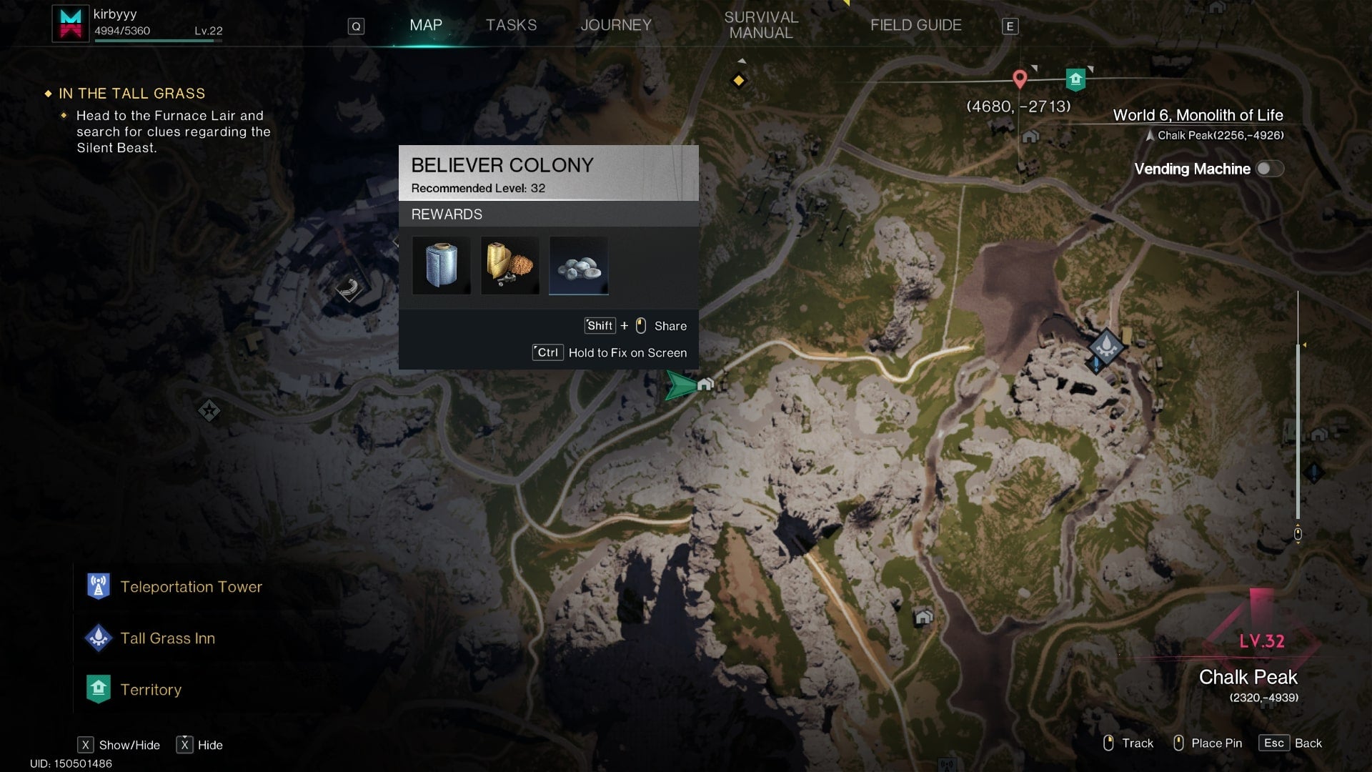 The location of the Believer Colony is marked on the Once Human map - 7