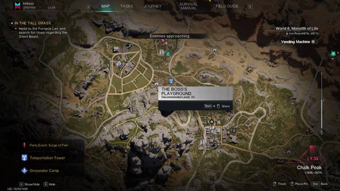 The location of The Boss' Playground is marked on the Once Human map