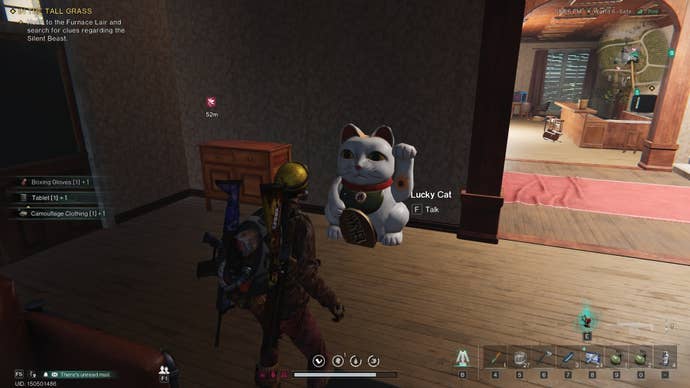 The player looks at a Lucky Cat at the Brewery Estate in Once Human