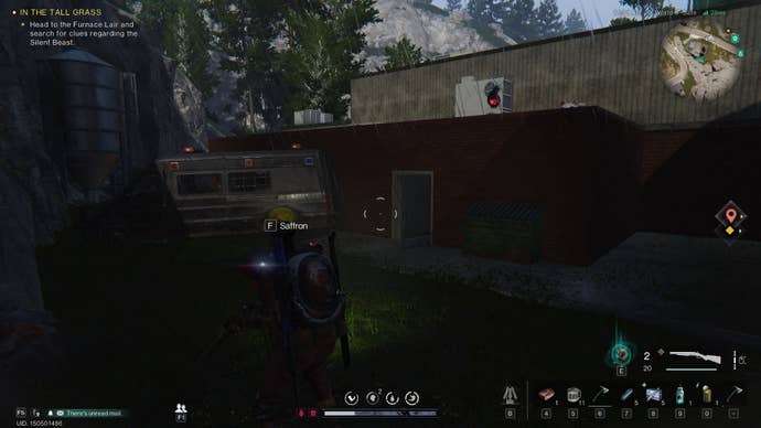 The player looks at an abandoned ambulance that leads to a rooftop with a Lucky Cat in Once Human