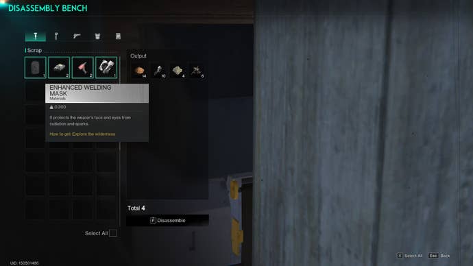 The player disassembles scrap into Special Plastic at a Disassembly Bench in Once Human