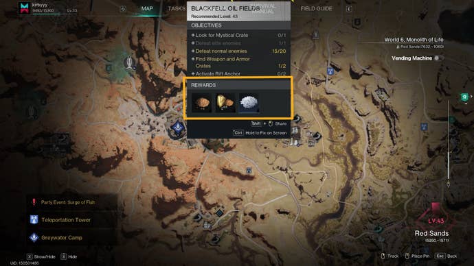 The rewards for the Blackfell Oil Fields are shown in Once Human, including Special Plastic