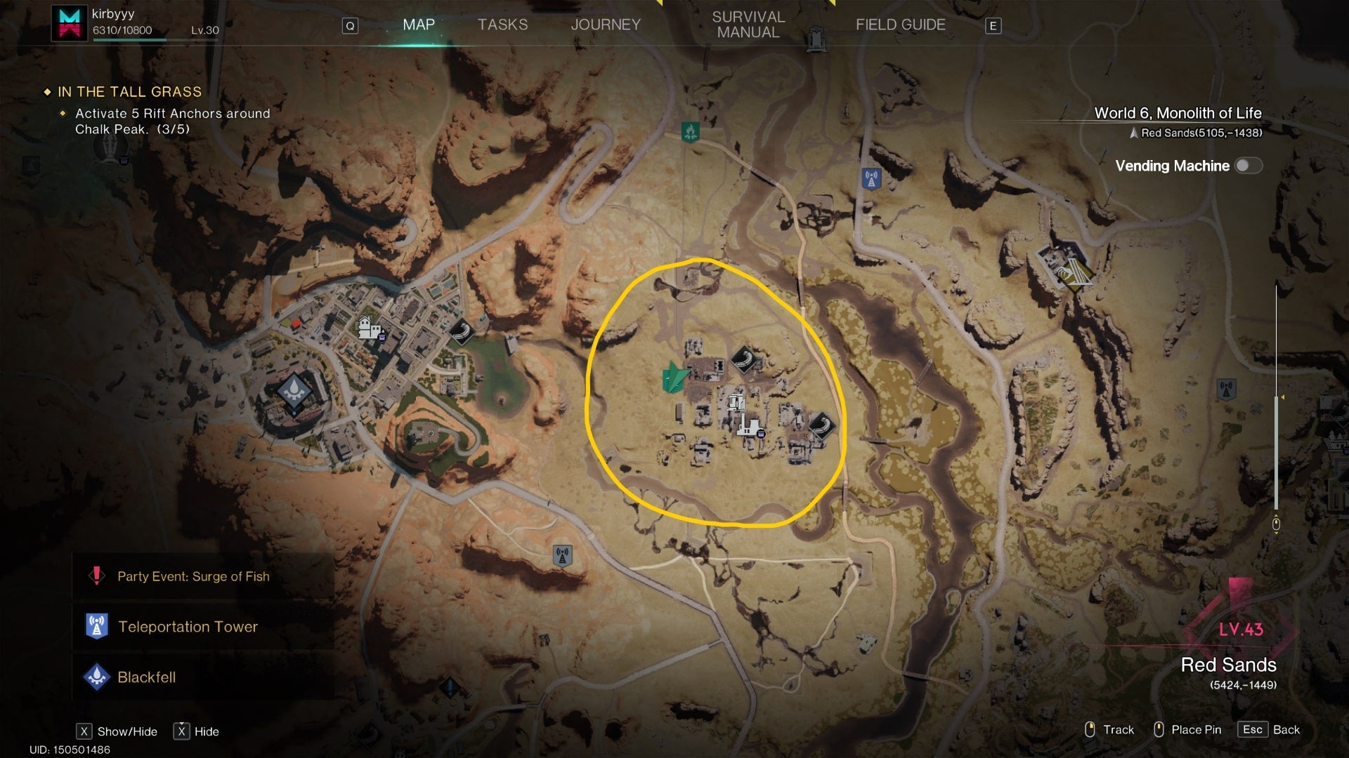 The location of a polluted area with water in Red Sands is marked on the Once Human map - 4