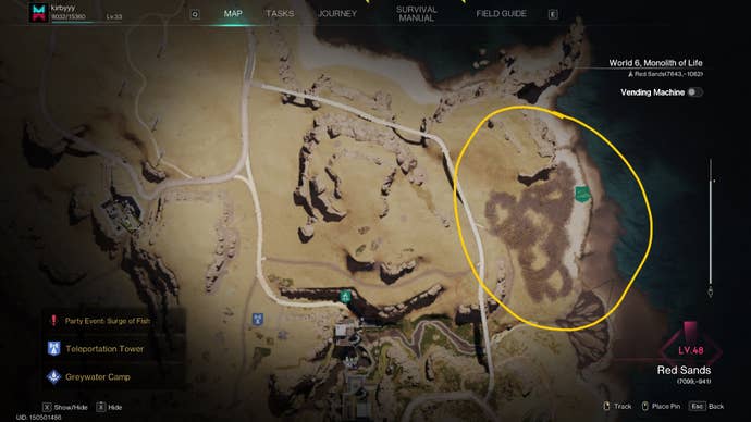 The location of a polluted area near the Alternate Reality Research Institute is marked on the map in Once Human