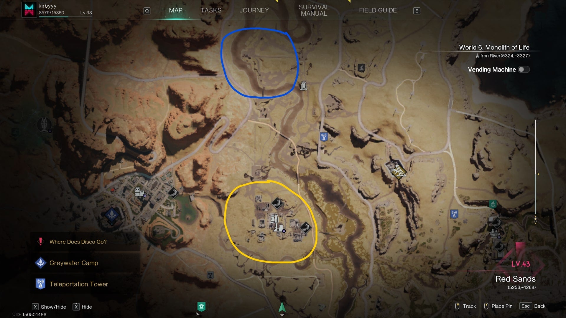 The location of a polluted area near Blackfell Oil Fields is marked on the map in Once Human - 6