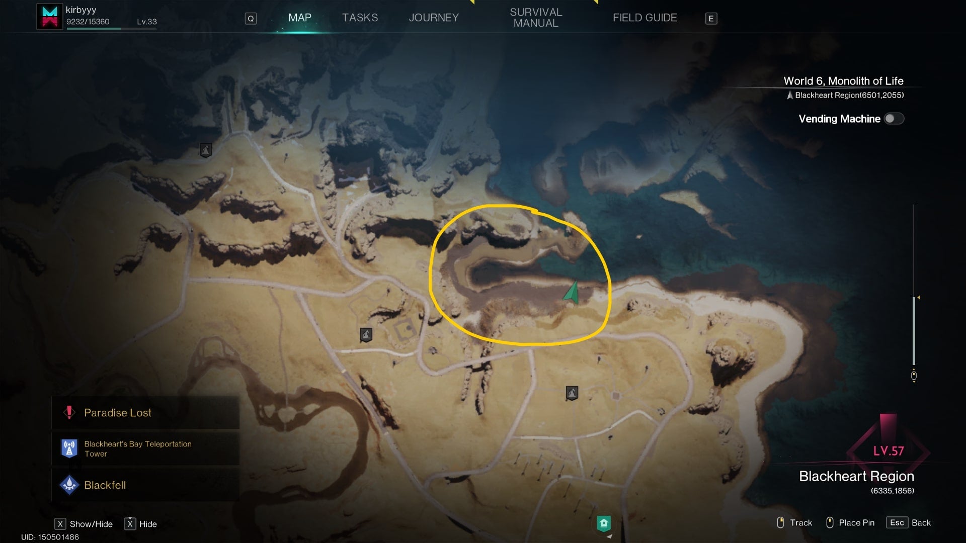 The location of a polluted area in the north of Red Sands is marked on the map in Once Human - 9