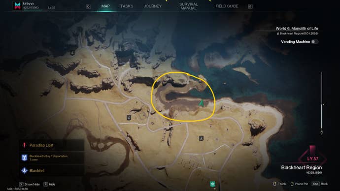 The location of a polluted area in the north of Red Sands is marked on the map in Once Human