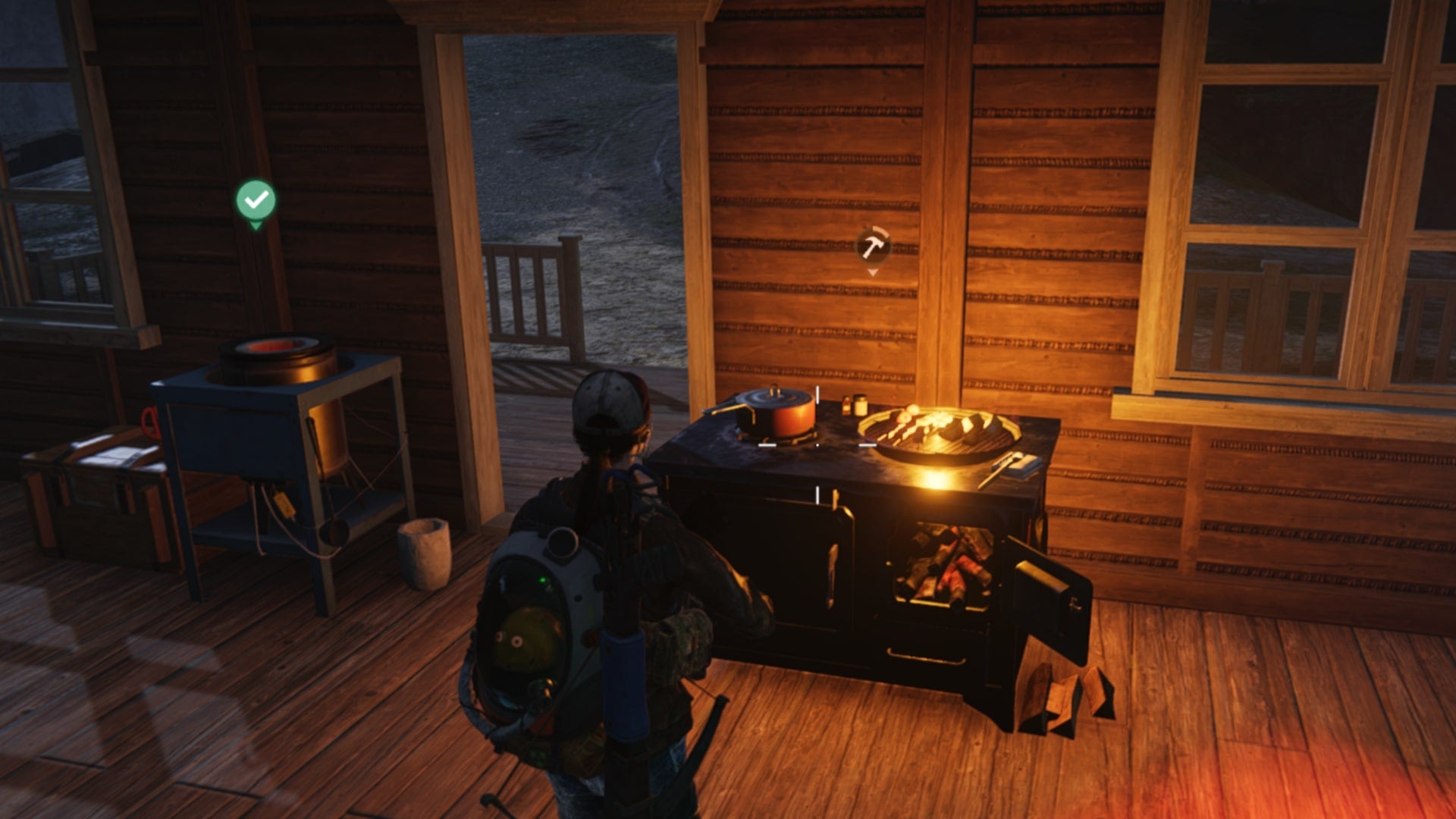 The player cooks sea water at a stove in Once Human - 1